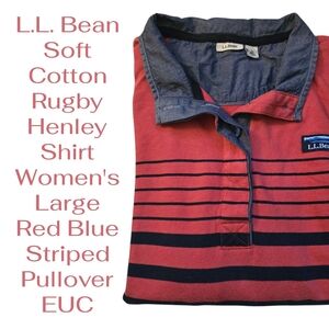 L.L. Bean Red and Blue Striped Women's Henley Shirt LARGE EUC